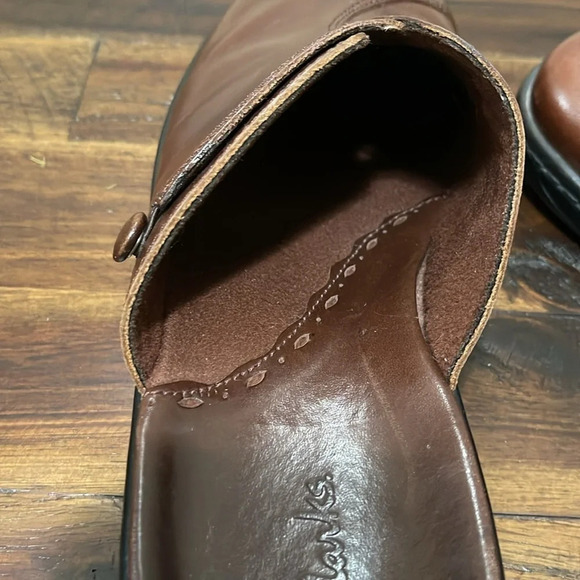 Clarks Studded Heeled Clogs Mule Shoes Brown leather size 8.5 - Picture 12 of 13